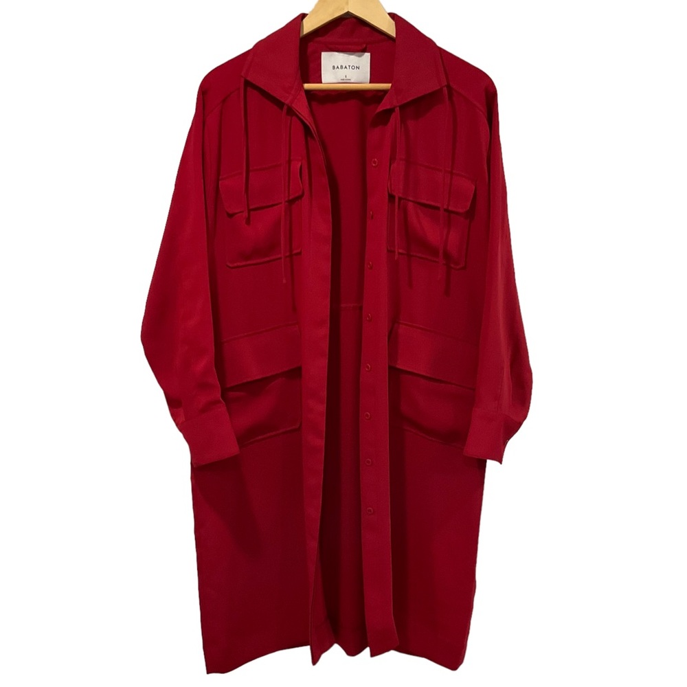 Aritzia Babaton Howitt Shirt Dress Jacket Red Utilitarian Pockets Women’… - Picture 4 of 16